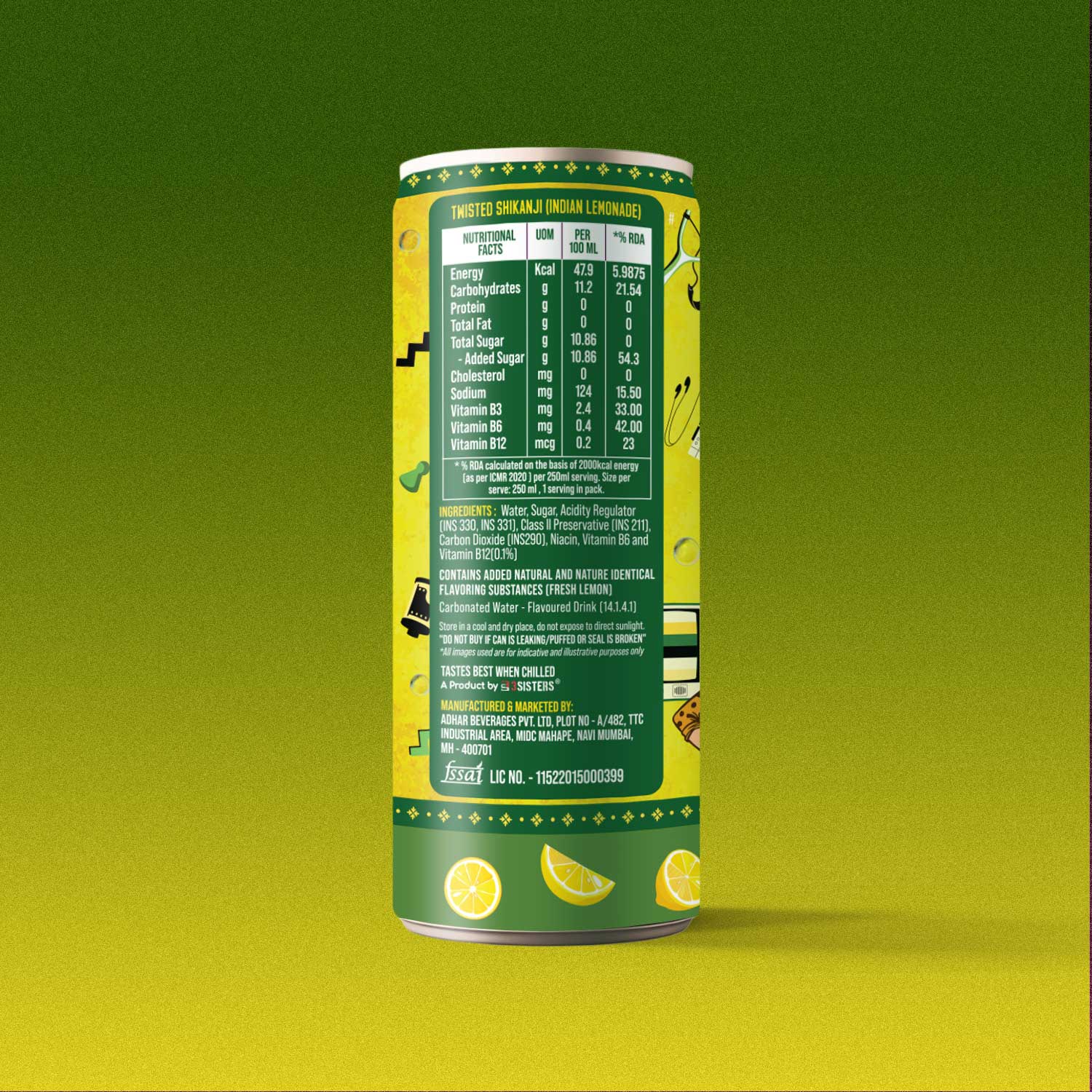 3Sisters Indie-Soda - Twisted Shikanji (12 Cans)