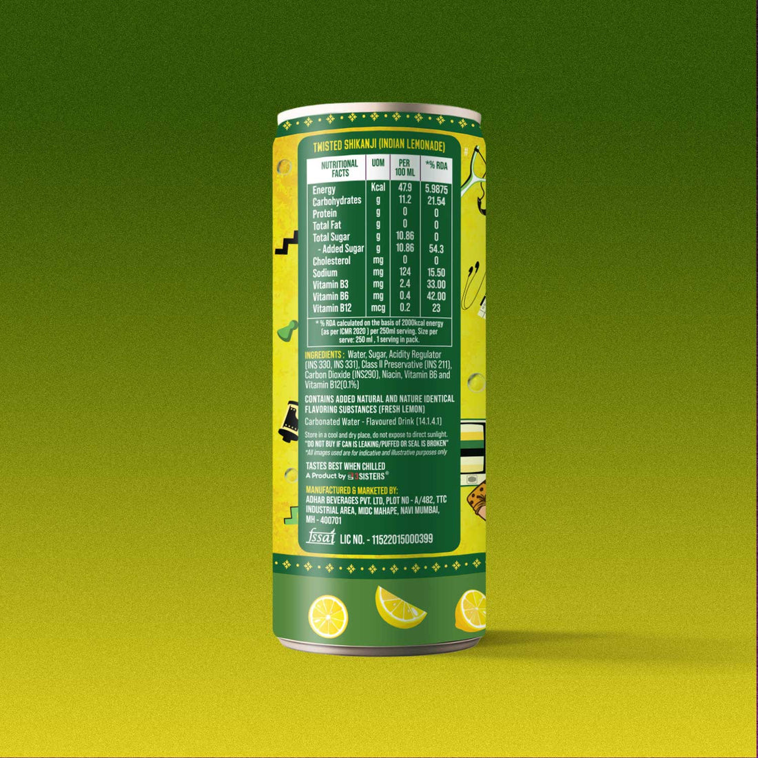 3Sisters Indie-Soda - Twisted Shikanji (12 Cans)