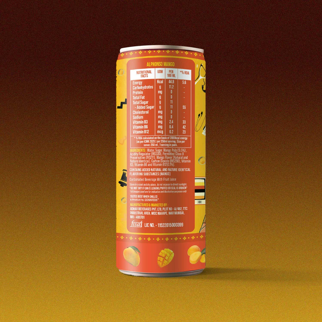 3Sisters Indie-Soda - Alphonso Mango (12 Cans)