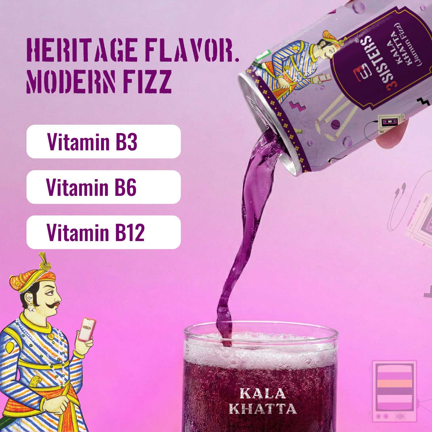 3Sisters Indie-Soda - Kala Khatta (12 Cans)