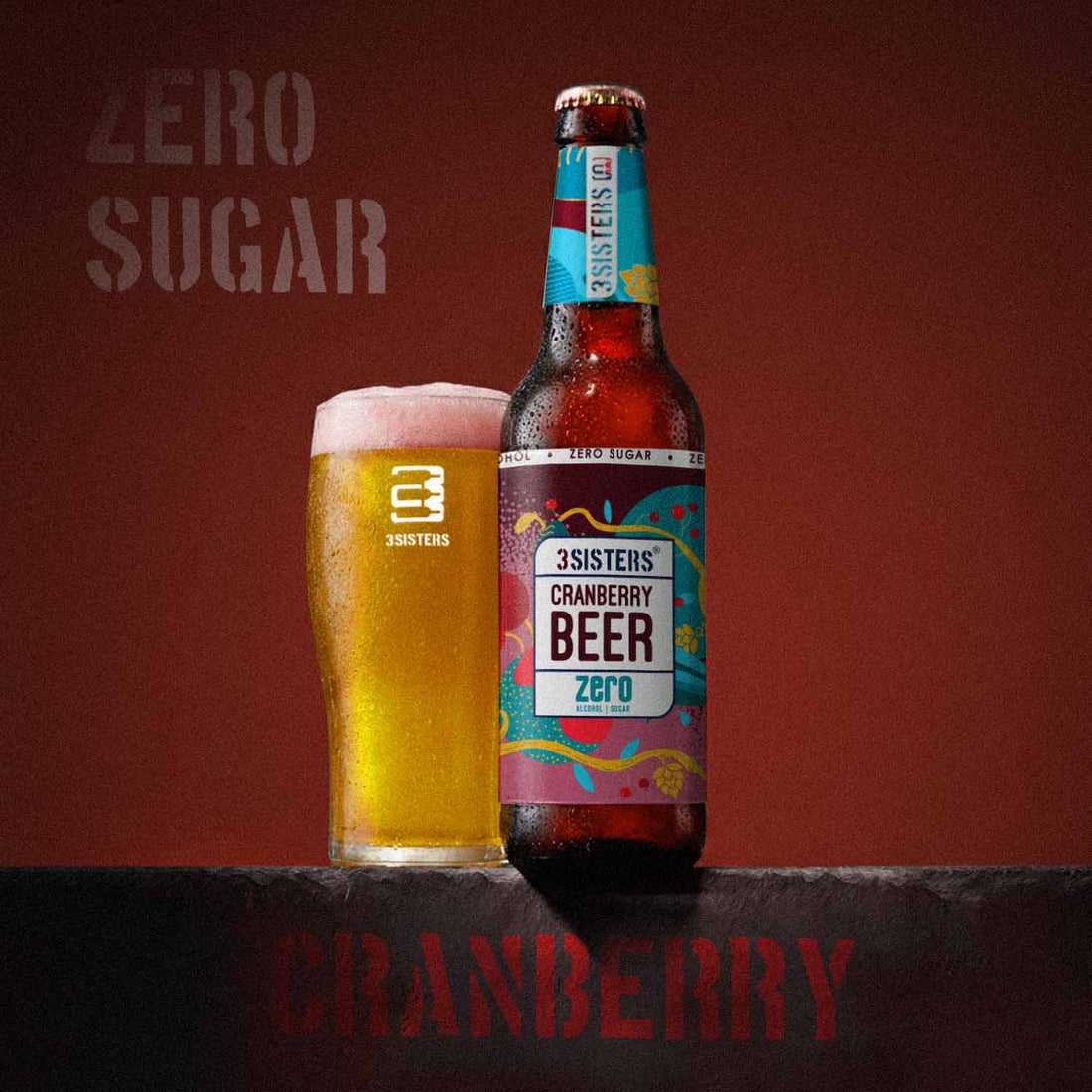 3Sisters Sugar-free Non-alcoholic Beers – Cranberry (Glass Pints)