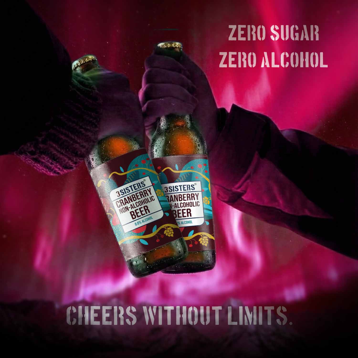 3Sisters Sugar-free Non-alcoholic Beers – Cranberry (Glass Pints)